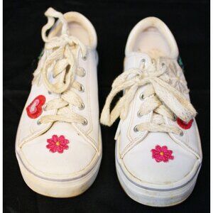 Keds Girl's White Leather Shoes sz 12 Rainbow Flower Butterfly Spring Summer